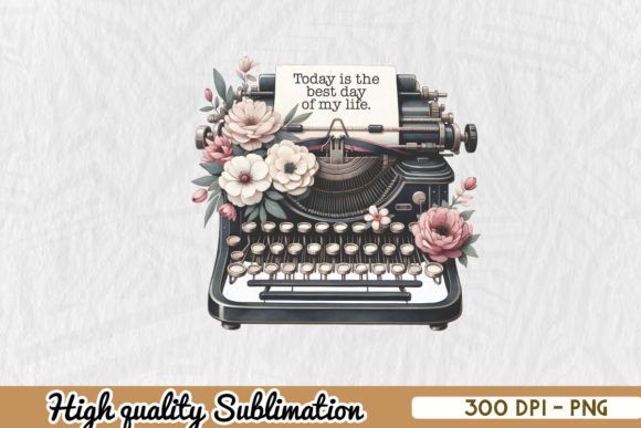 Best Day Floral Typewriter PNG