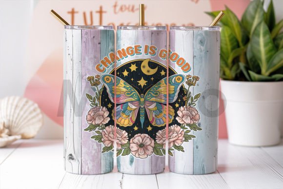 Boho Floral Butterfly Tumbler Wrap Png