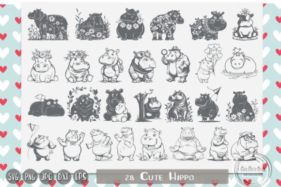 Cute Hippo, Floral Hippo, Hippopotamus