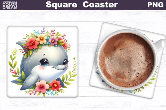 Dolphin Floral Square Coaster