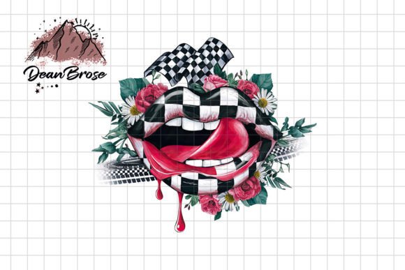 Floral Race Lip Png, Checkered Race PNG