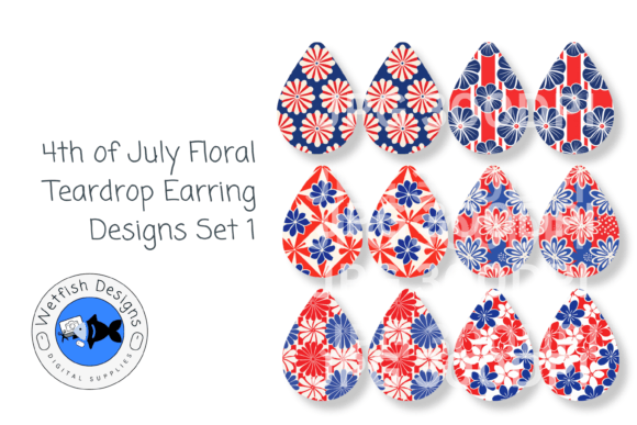 July 4th Teardrop Floral Earrings 1