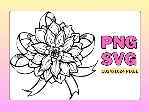 Line Art Floral Ribbon Clipart