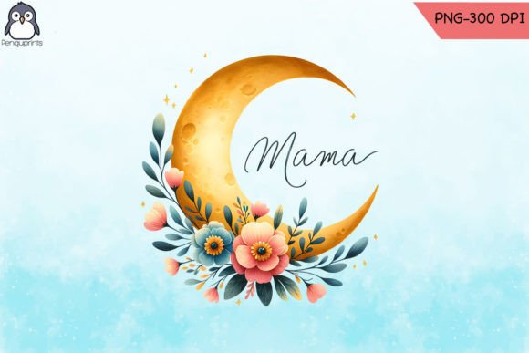 Mama Floral Crescent Moon PNG