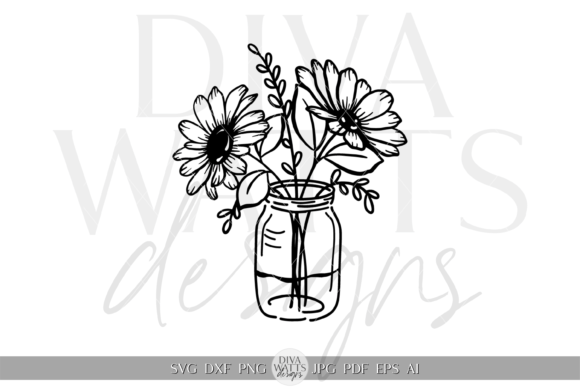 Mason Jar Arrangement Silhouette SVG