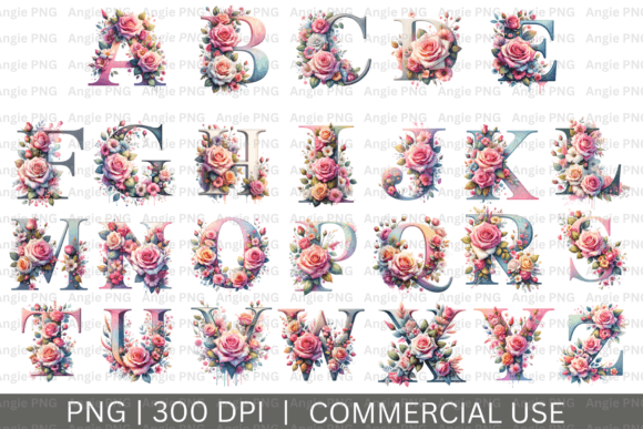 Pastel Floral Alphabet Clipart Bundle