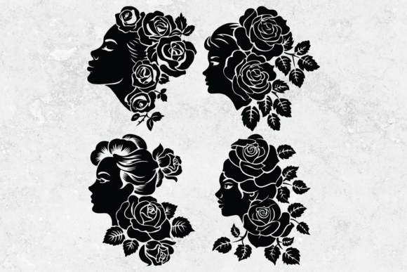Rose Silhouette Svg, Flower Woman Set