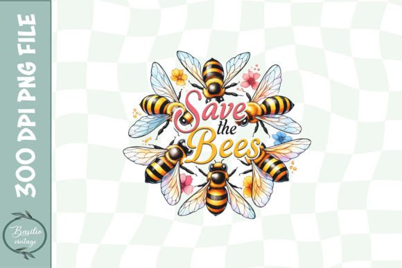 Save the Bees Bee Floral PNG