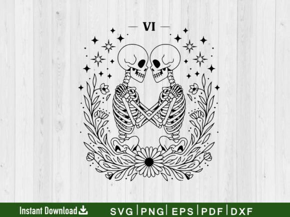 Tarot Card the Lovers Svg, Skull Svg