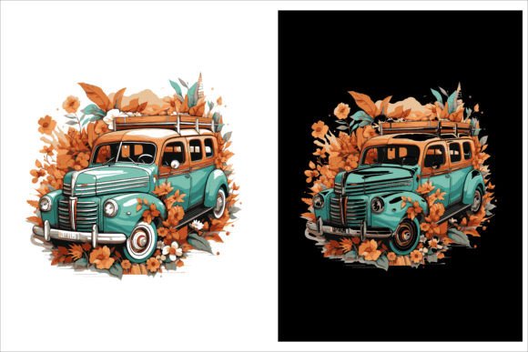Watercolor Floral Car Design Vector