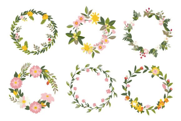Watercolor Wreath Floral Frame with Circ